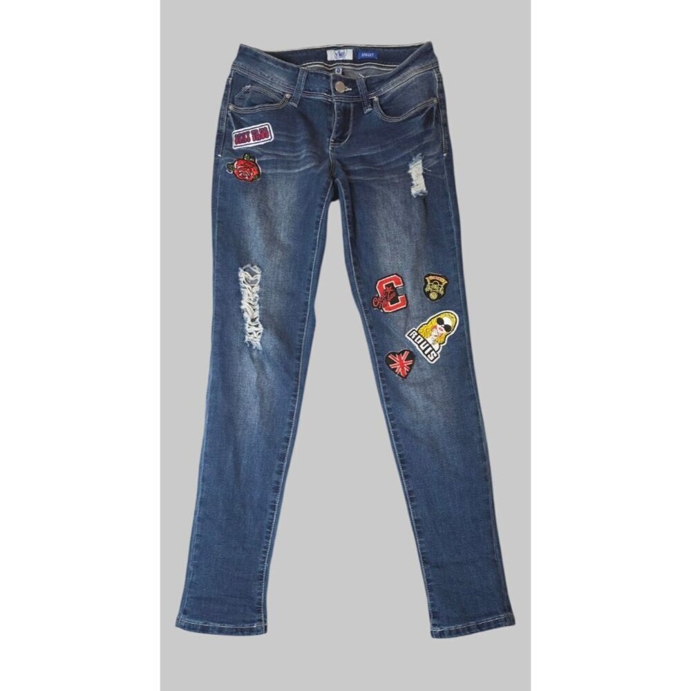 Women's YMI Varsity Patchwork Distressed Skinny Jeans size: 3